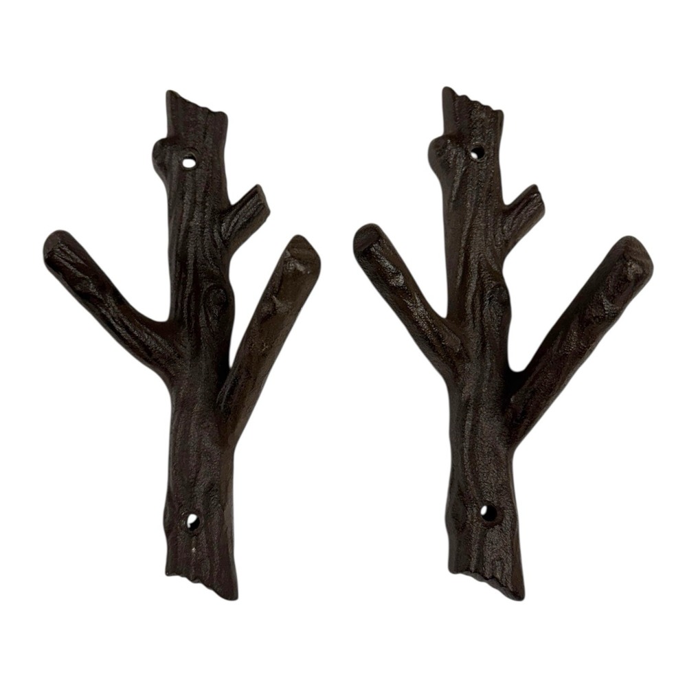 Cast Iron Tree Branch Double Decorative Metal Wall Hooks 7.5" Lot Of 2 WP66Q2‎